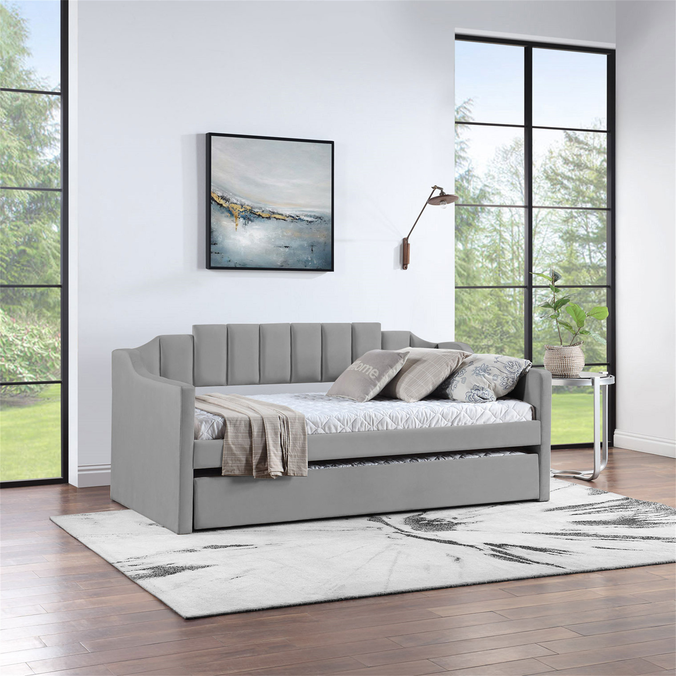 Gray velvet daybed with trundle discount